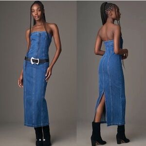 Ronny Kobo Strapless Denim Leopol Midi Dress Size M NWOT